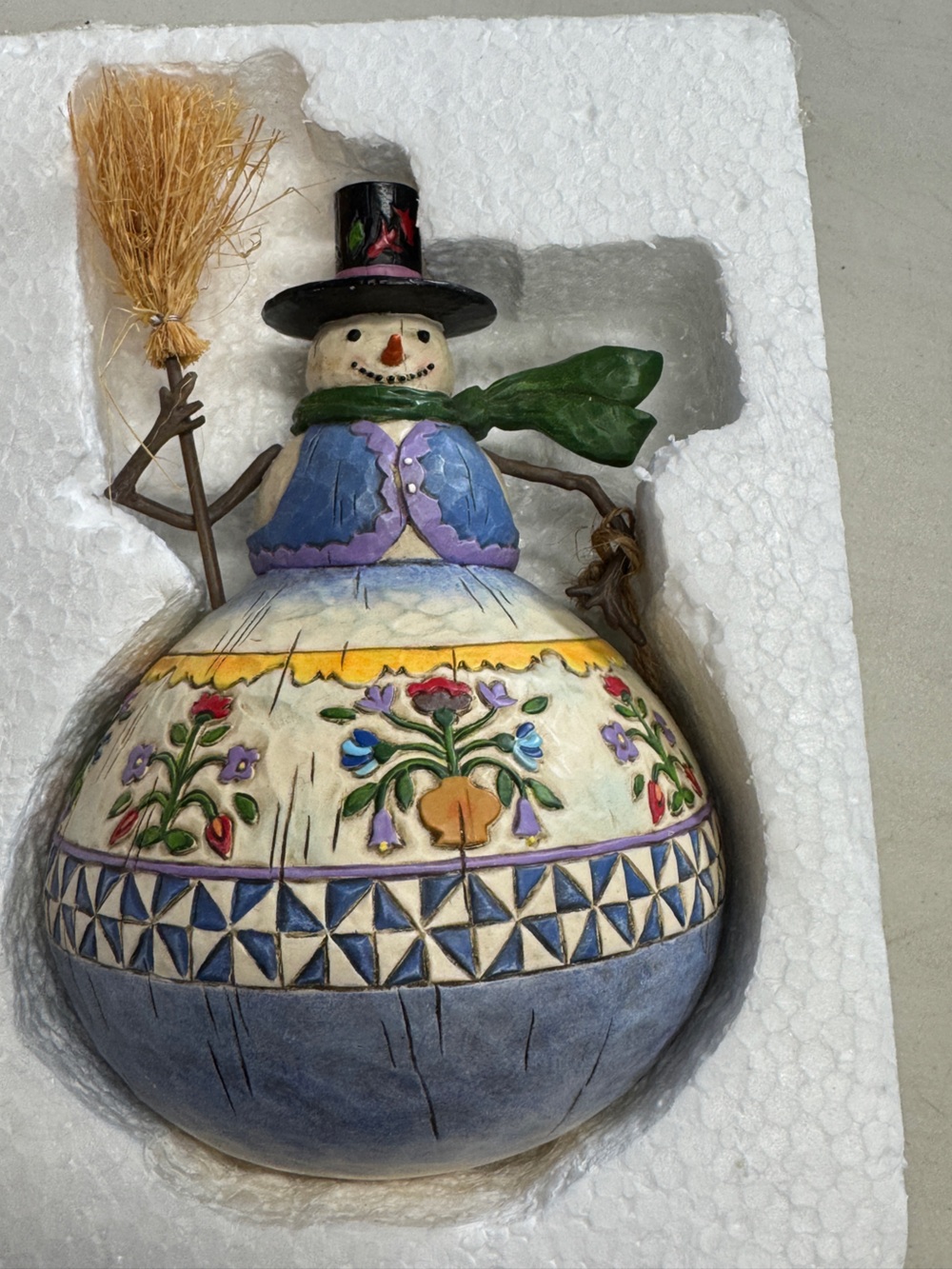 Jim Shore Heartwood Creek Snowman Figurine w/ Broom & Hat, Hand Painted 2006